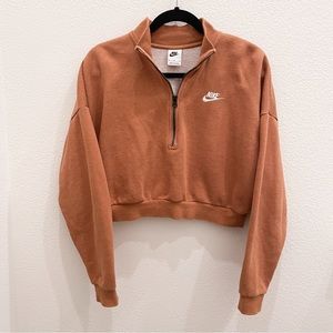 Women’s Nike Burnt Orange Rust Cropped Pullover 1/2 Zip Sweater Size Medium